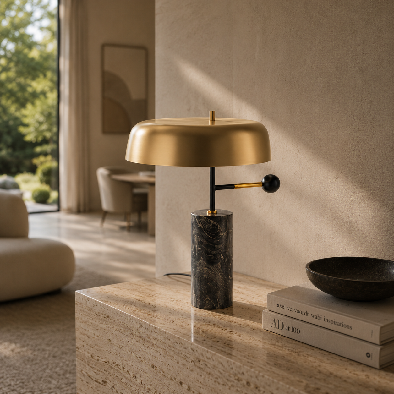 Table Lamps Iron Marble Base Gold Shade