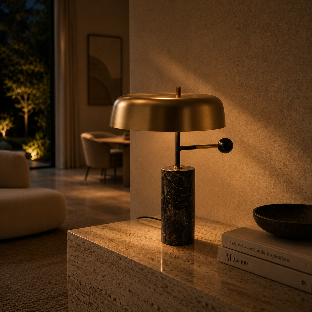Table Lamps Iron Marble Base Gold Shade