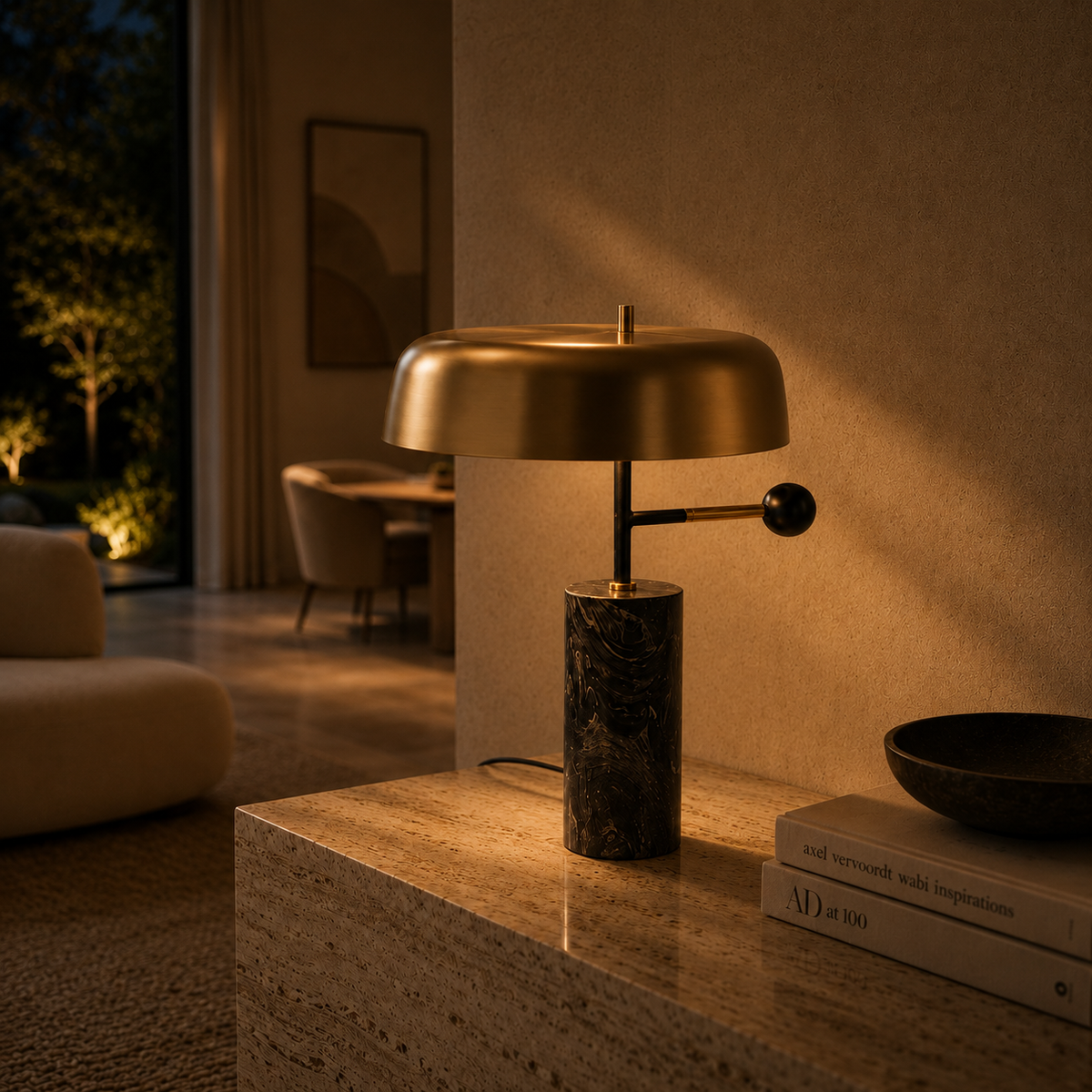 Table Lamps Iron Marble Base Gold Shade