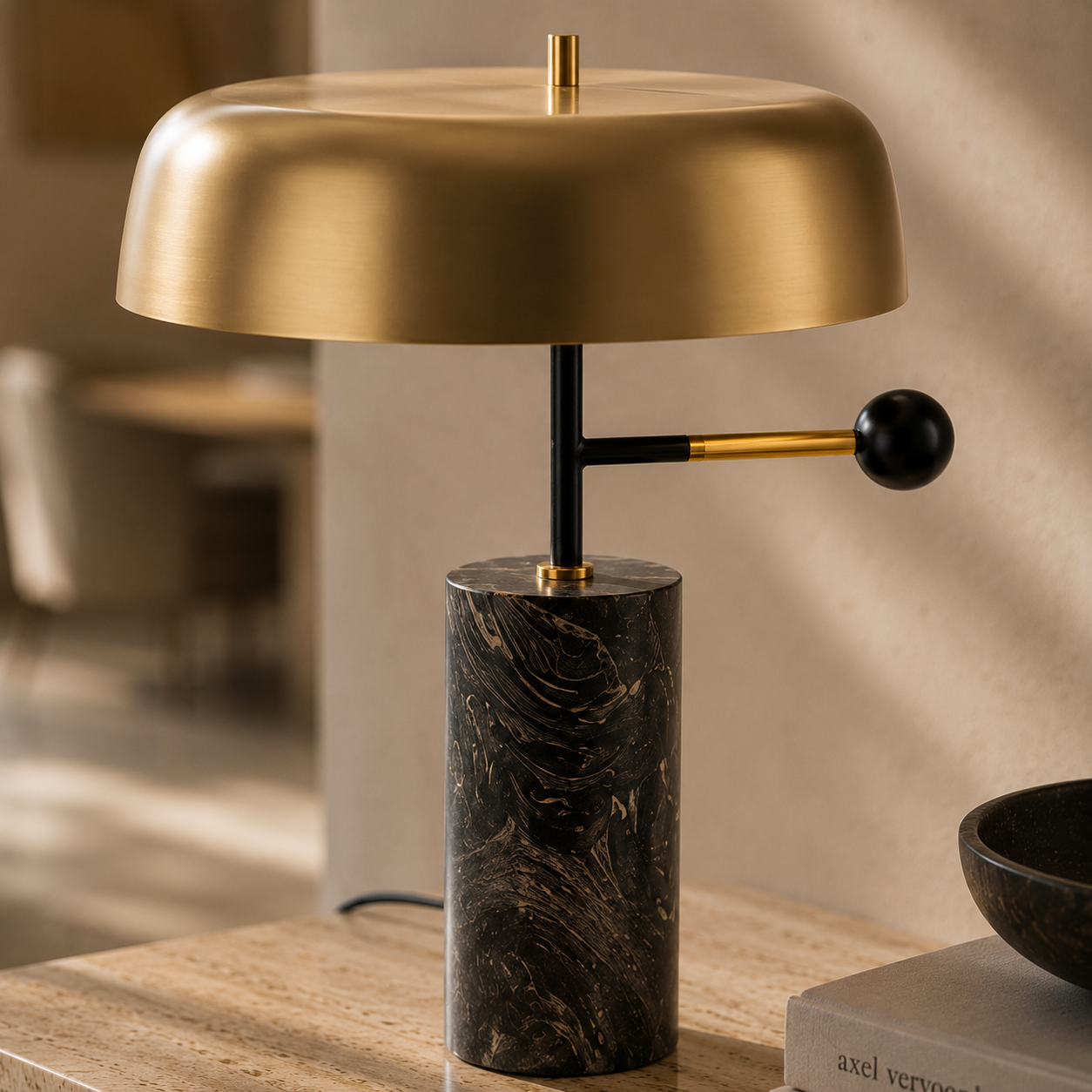 Table Lamps Iron Marble Base Gold Shade