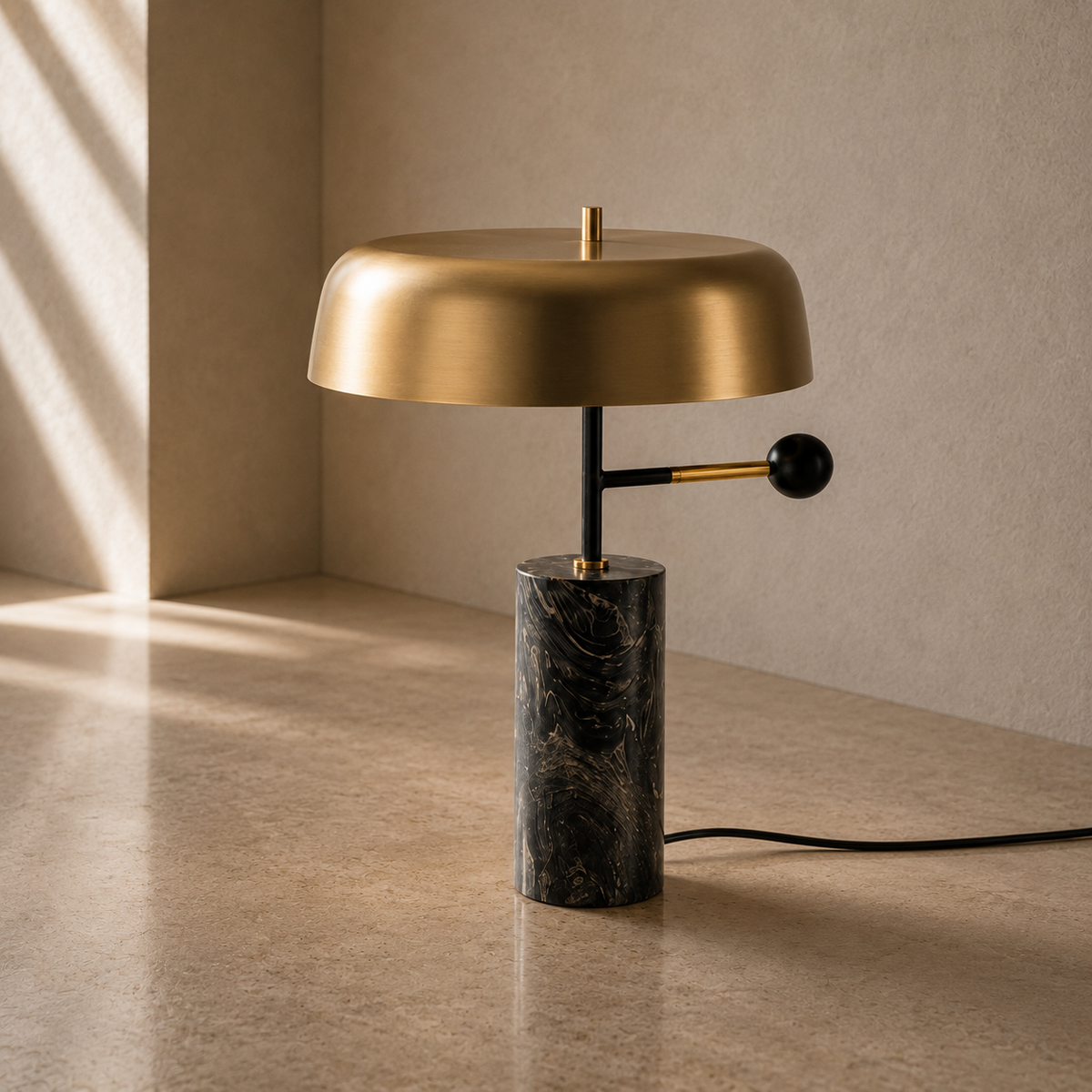 Table Lamps Iron Marble Base Gold Shade