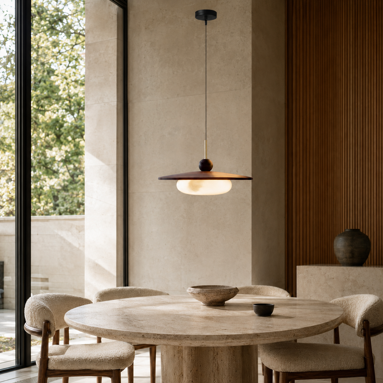 Pendant Light Walnut Wood Glass Globe