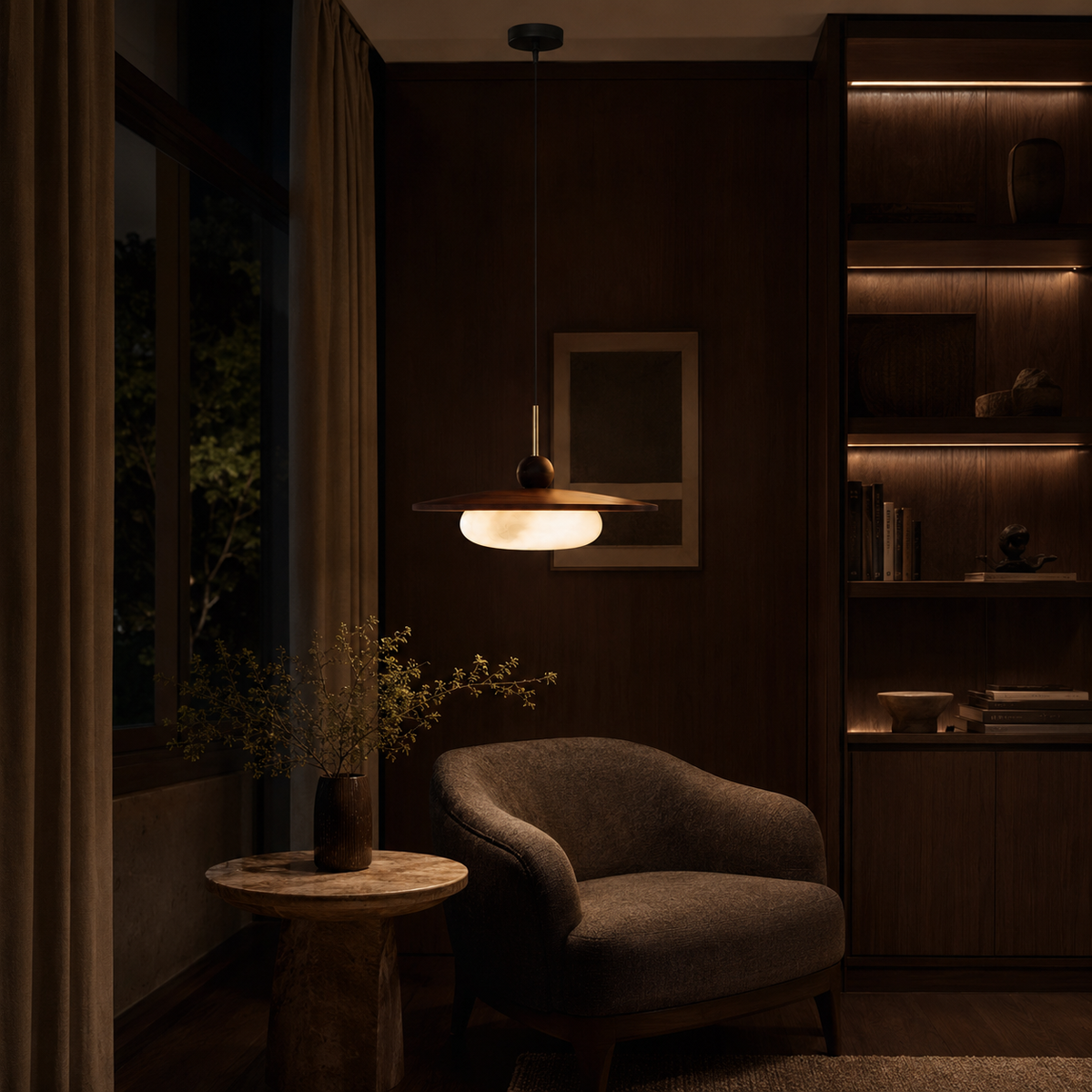 Pendant Light Walnut Wood Glass Globe