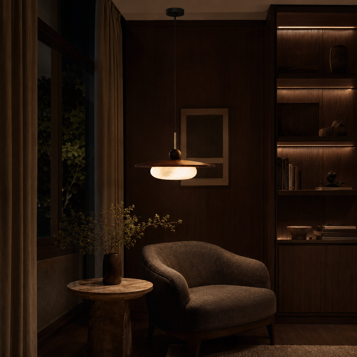 Pendant Light Walnut Wood Glass Globe
