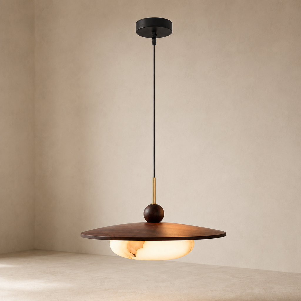 Pendant Light Walnut Wood Glass Globe