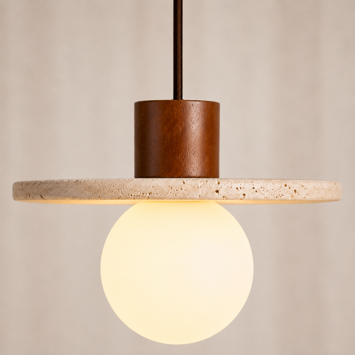 Elara Travertine & Wood Globe Pendant Light
