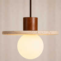 Elara Travertine & Wood Globe Pendant Light
