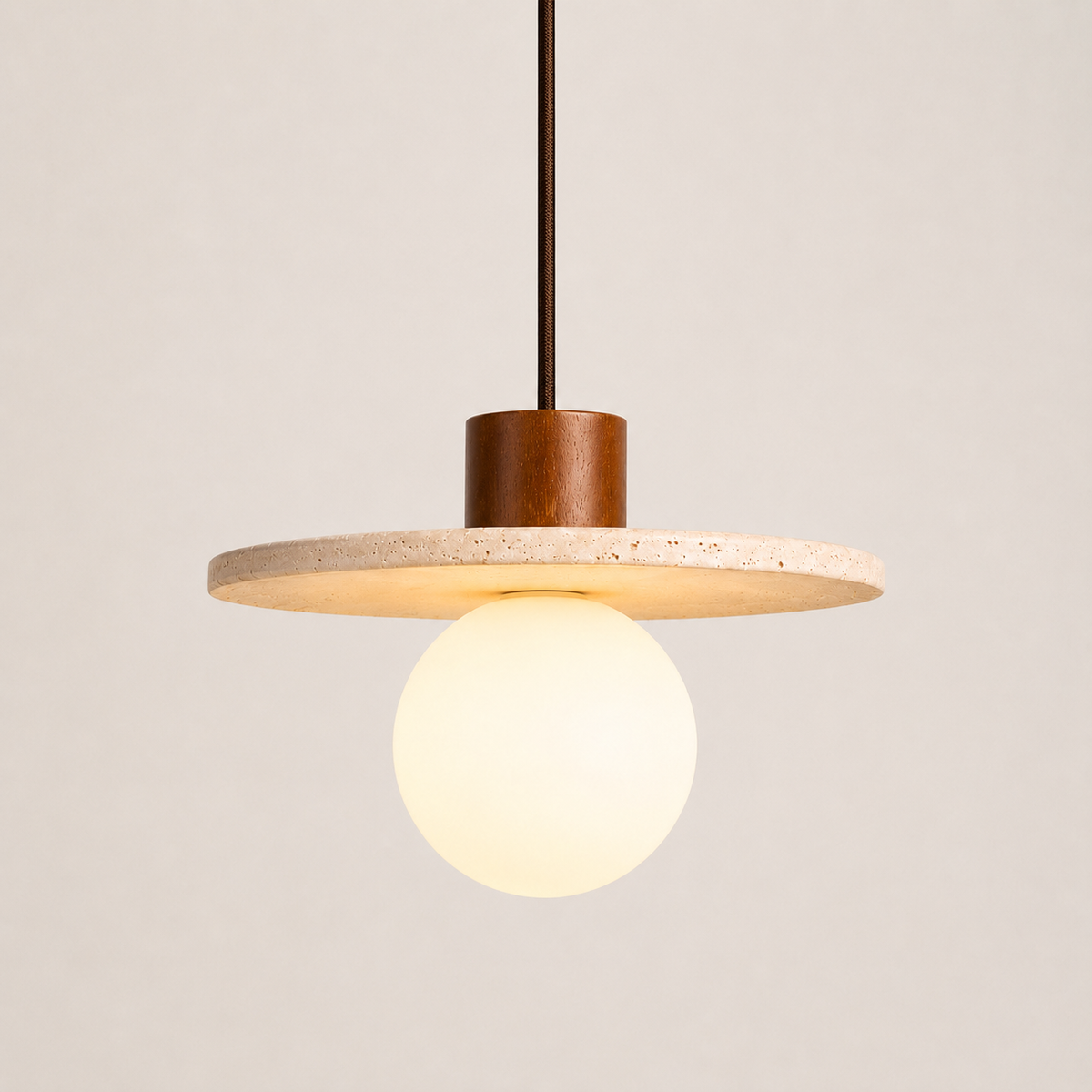Elara Travertine & Wood Globe Pendant Light