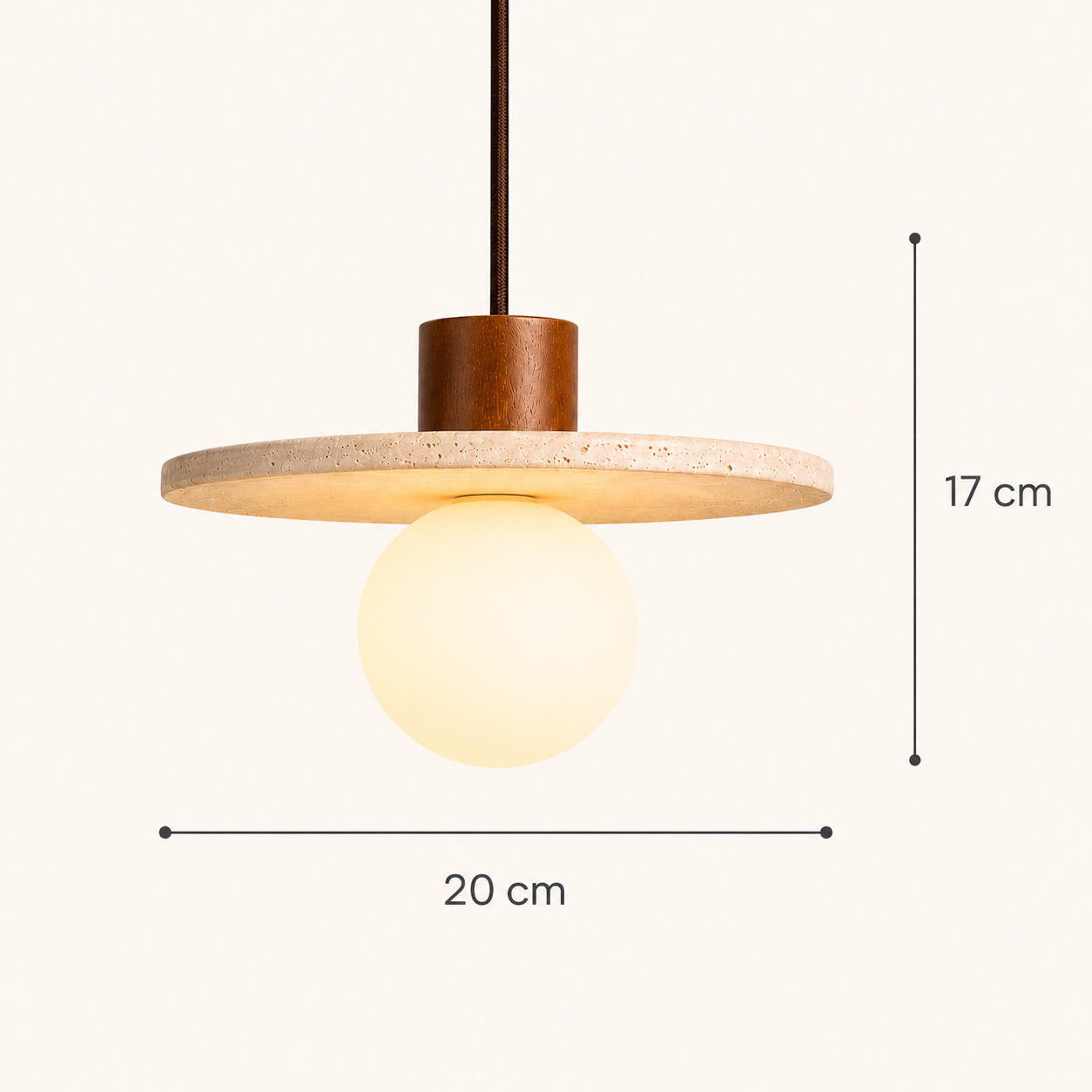 Elara Travertine & Wood Globe Pendant Light