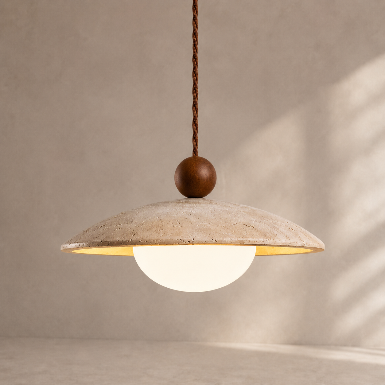 Soren Walnut & Travertine Dome Pendant Light