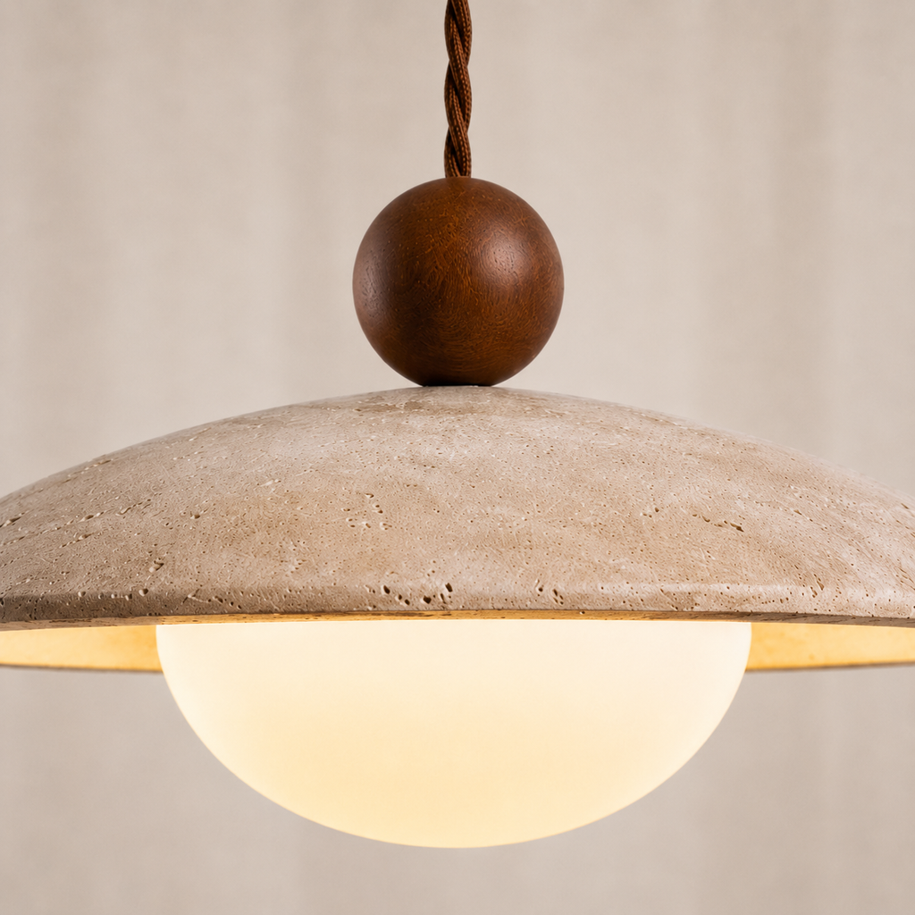 Soren Walnut & Travertine Dome Pendant Light