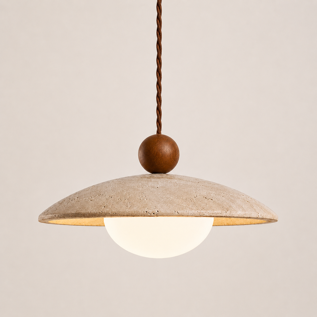 Soren Walnut & Travertine Dome Pendant Light