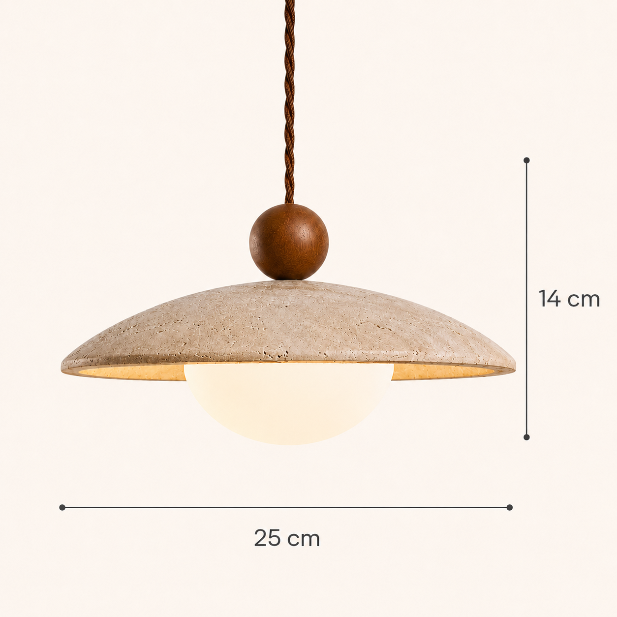 Soren Walnut & Travertine Dome Pendant Light