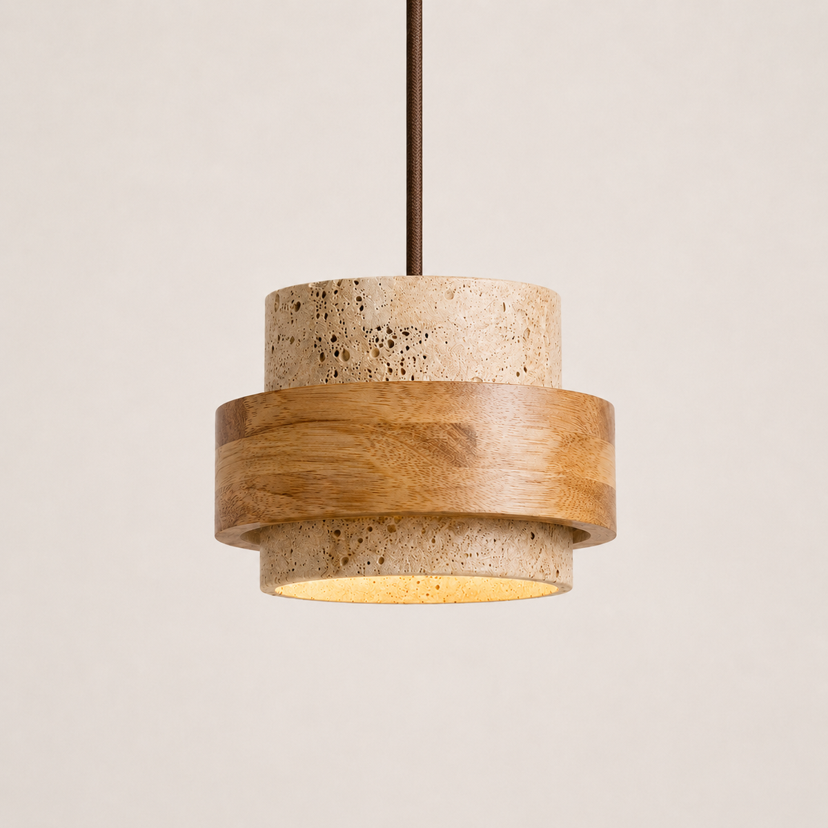Calen Stacked Wood & Travertine Pendant Light
