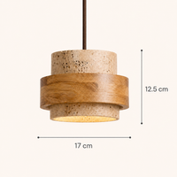 Calen Stacked Wood & Travertine Pendant Light