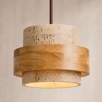 Calen Stacked Wood & Travertine Pendant Light