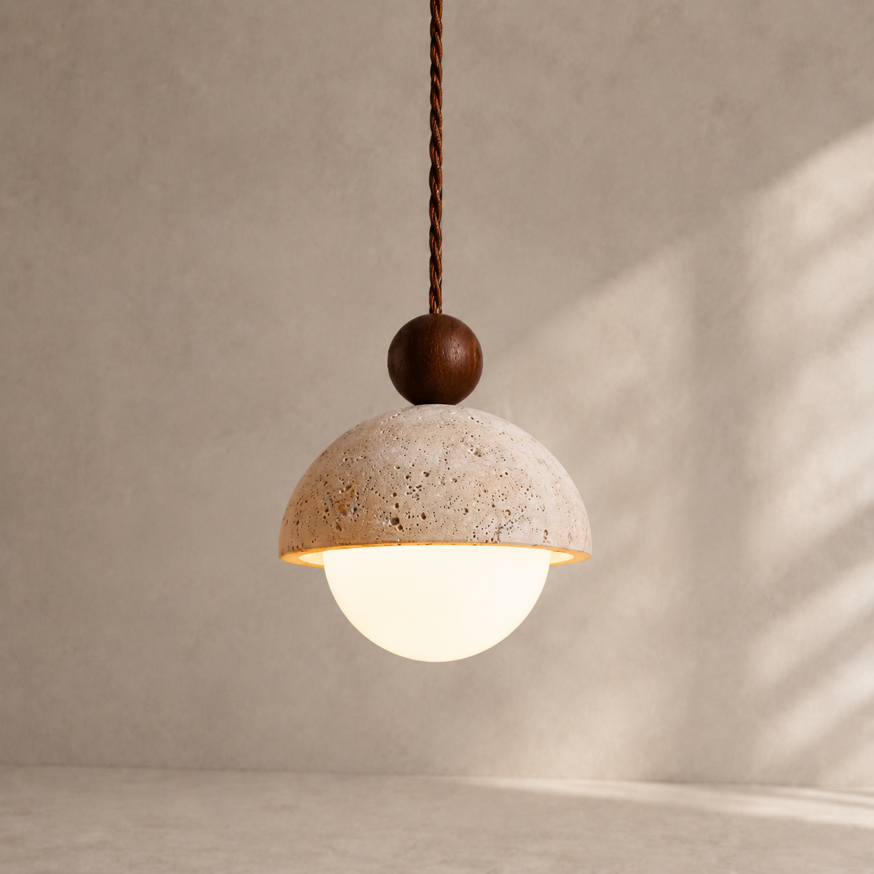 Nola Walnut & Travertine Globe Pendant Light