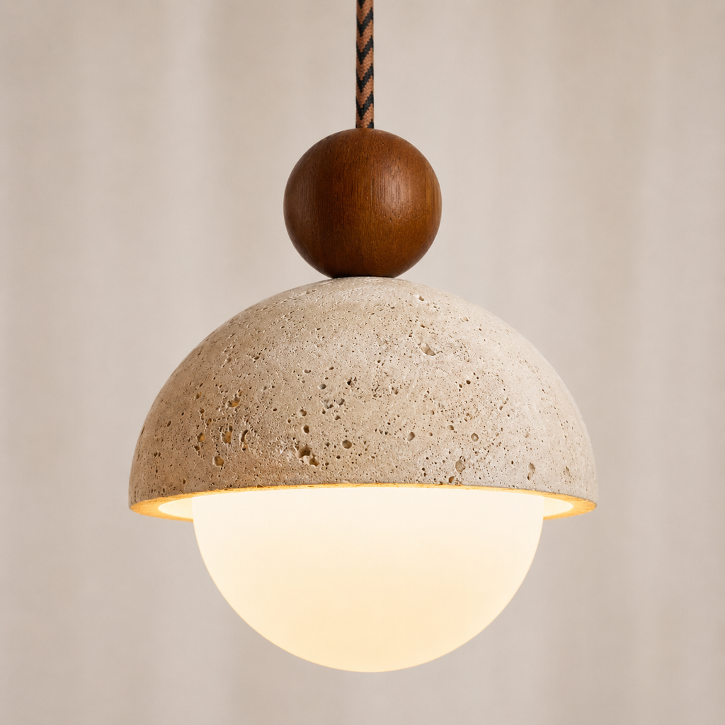 Nola Walnut & Travertine Globe Pendant Light