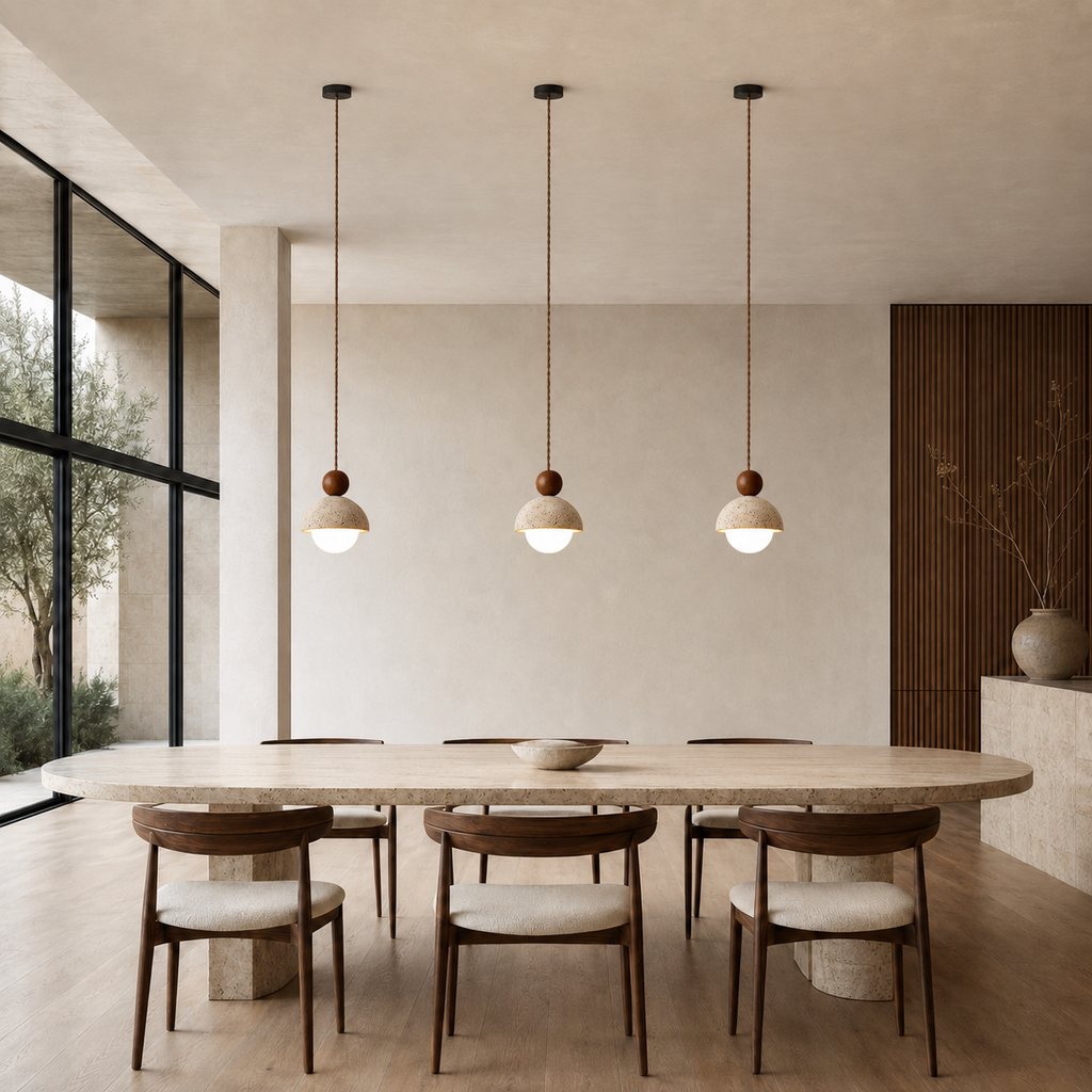 Nola Walnut & Travertine Globe Pendant Light