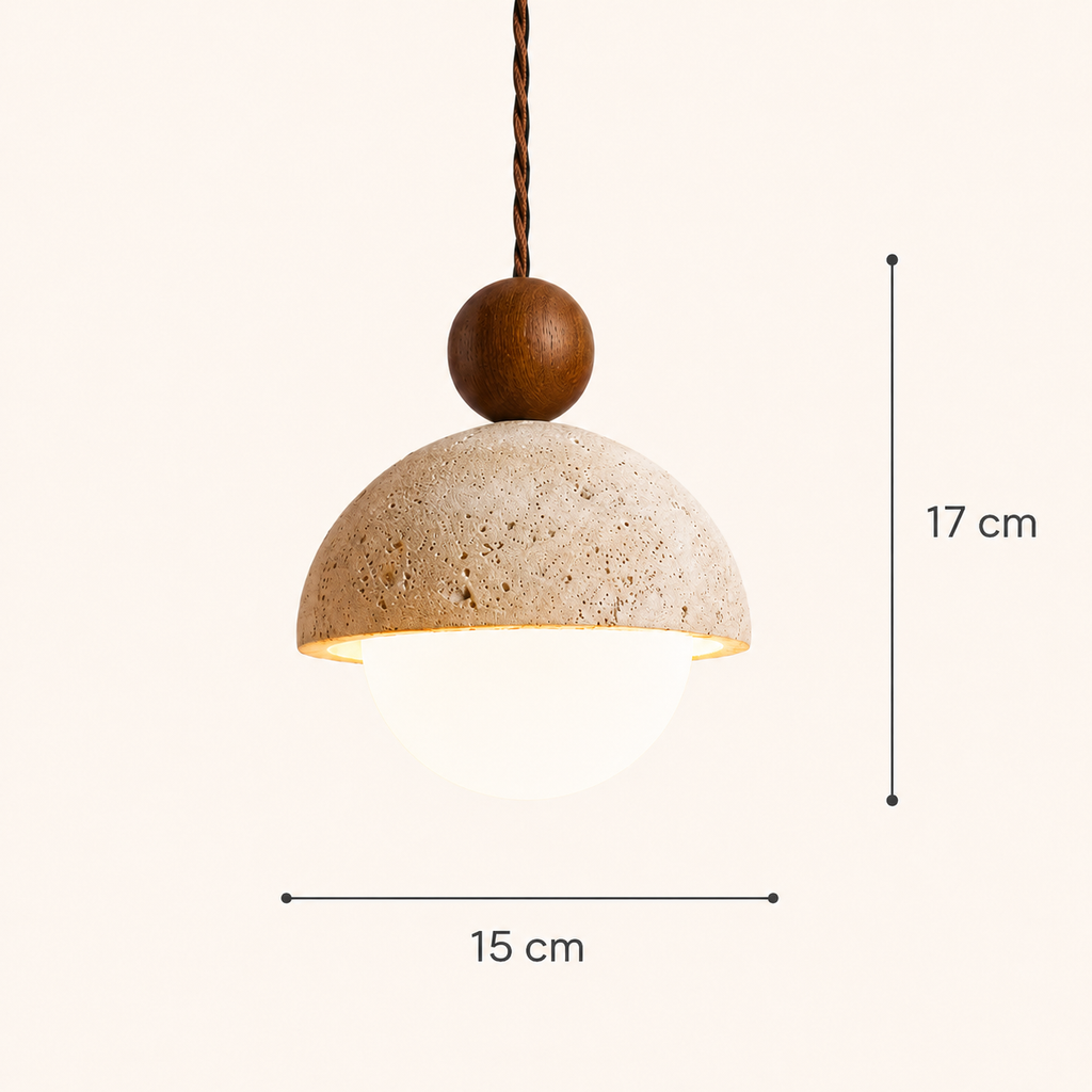 Nola Walnut & Travertine Globe Pendant Light