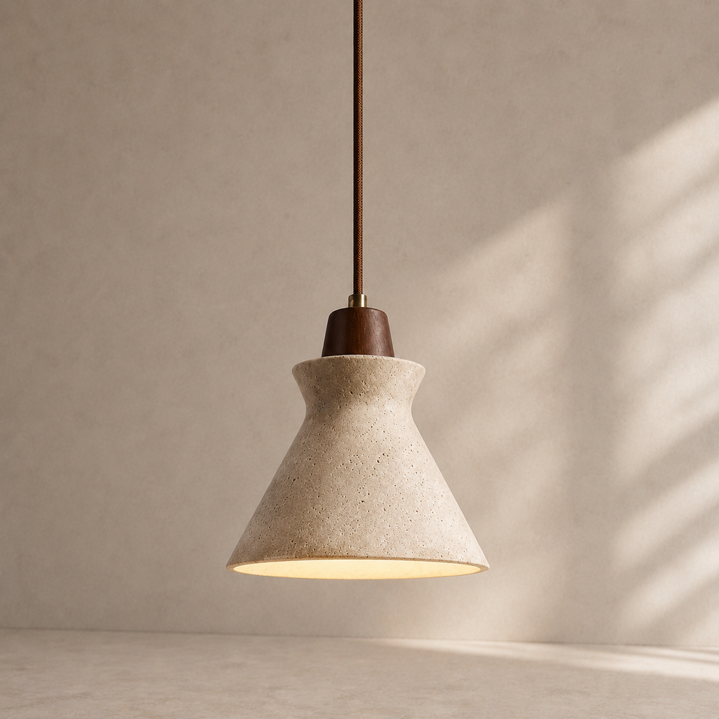 Vela Sculptural Travertine Bell Pendant Light