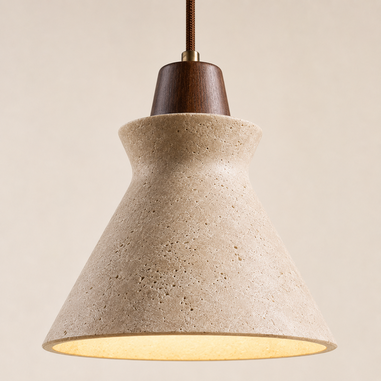 Vela Sculptural Travertine Bell Pendant Light