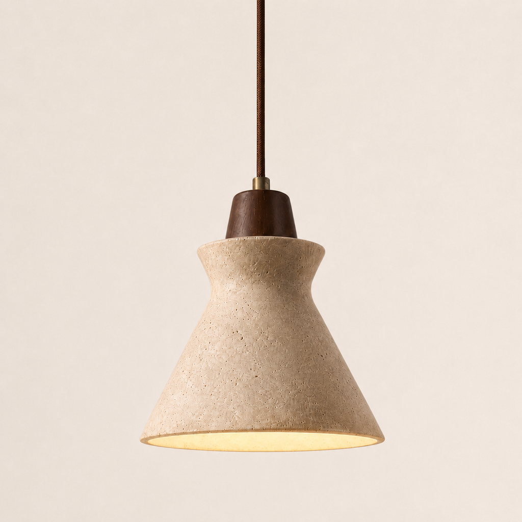 Vela Sculptural Travertine Bell Pendant Light