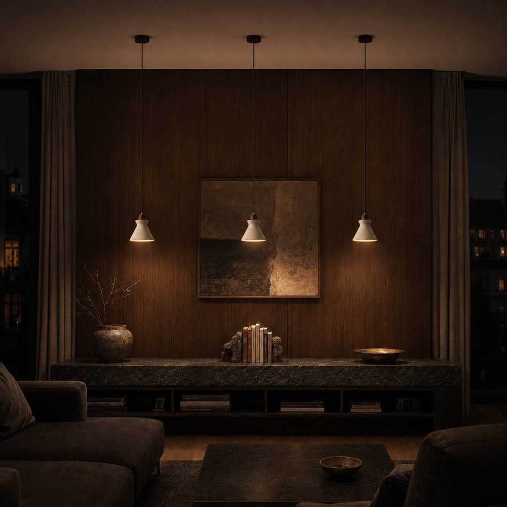 Vela Sculptural Travertine Bell Pendant Light