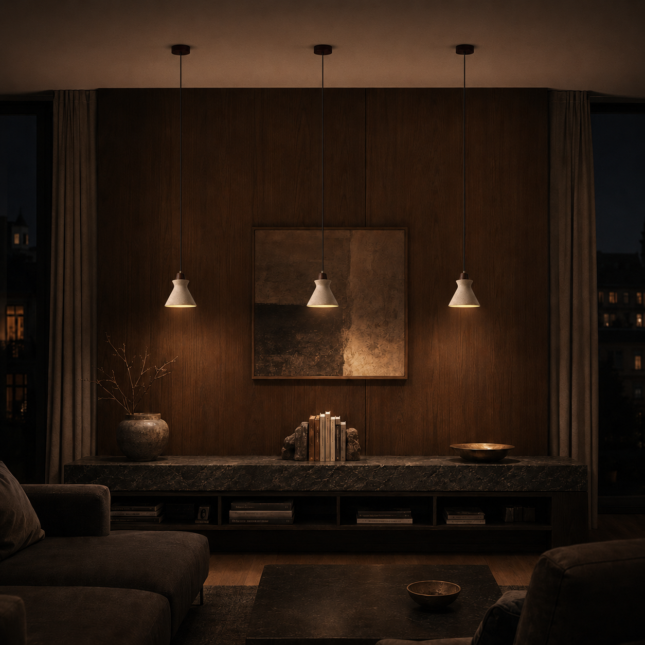 Vela Sculptural Travertine Bell Pendant Light