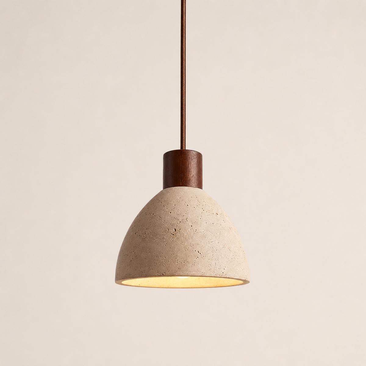 Orin Rounded Travertine & Oak Pendant Light