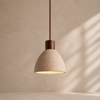 Orin Rounded Travertine & Oak Pendant Light