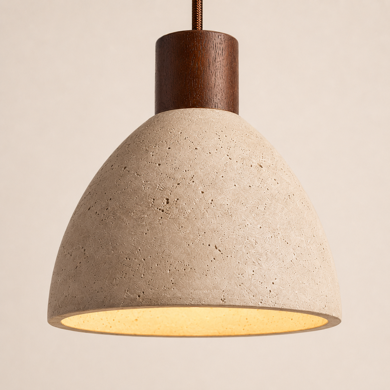 Orin Rounded Travertine & Oak Pendant Light