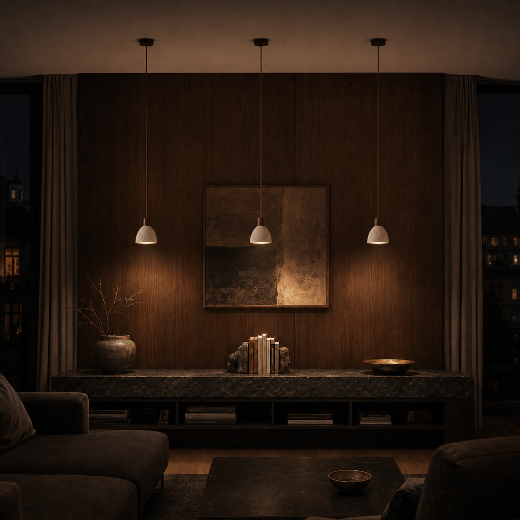 Orin Rounded Travertine & Oak Pendant Light