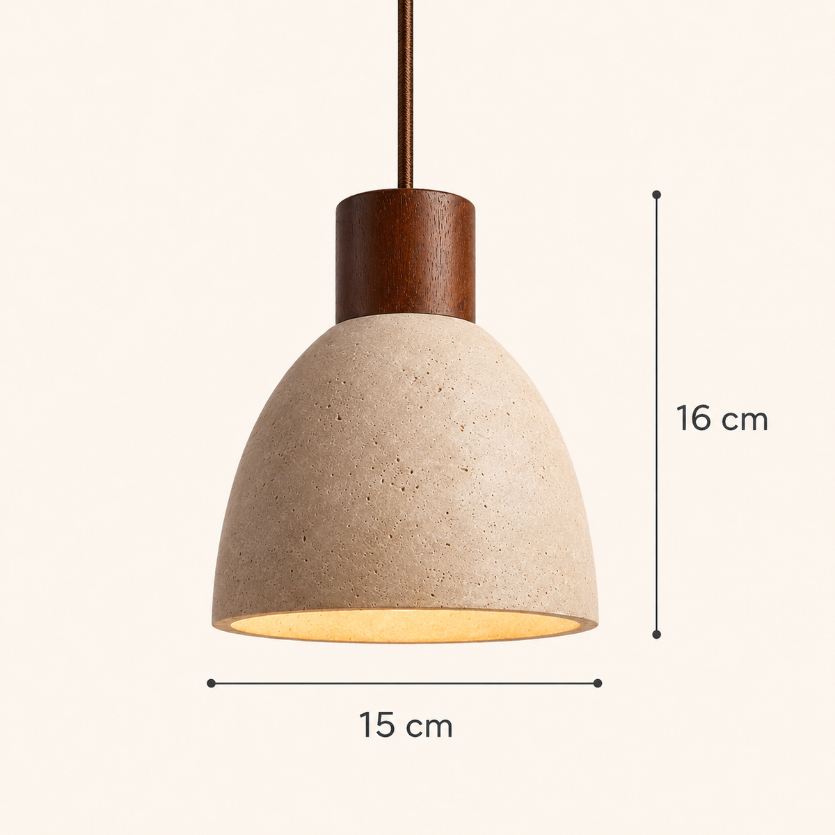 Orin Rounded Travertine & Oak Pendant Light