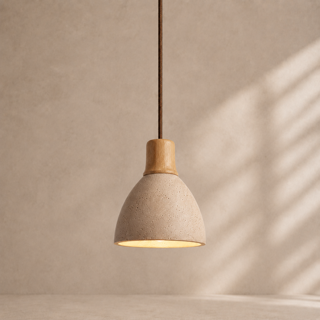 Orin Rounded Travertine & Oak Pendant Light
