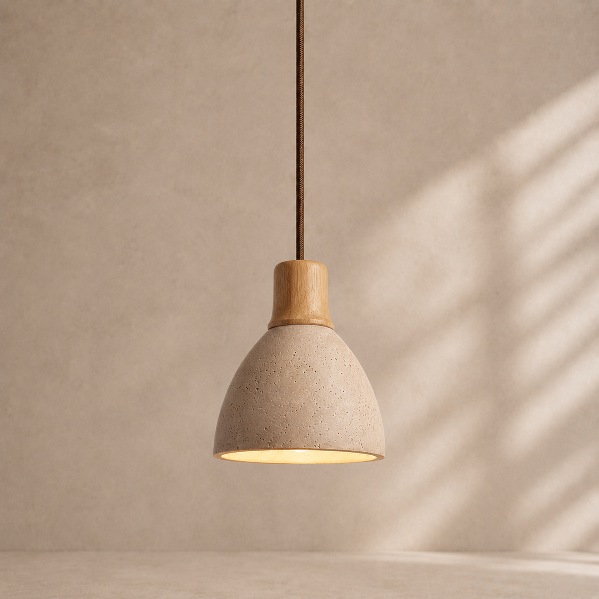 Orin Rounded Travertine & Oak Pendant Light