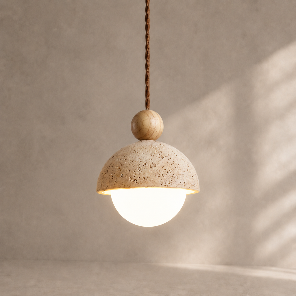 Nola Walnut & Travertine Globe Pendant Light