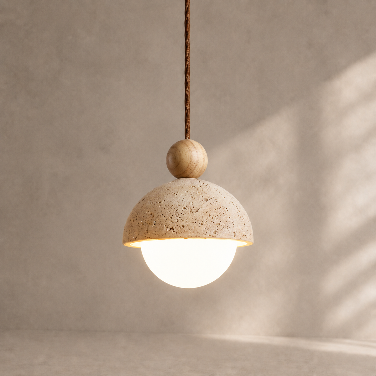 Nola Walnut & Travertine Globe Pendant Light
