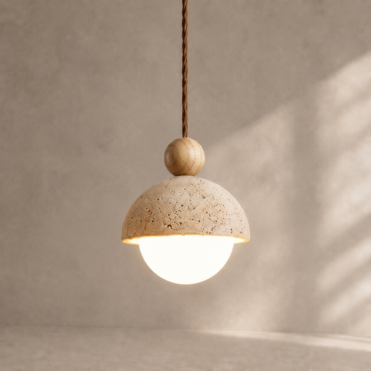 Nola Walnut & Travertine Globe Pendant Light