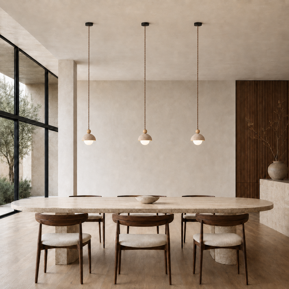 Nola Walnut & Travertine Globe Pendant Light