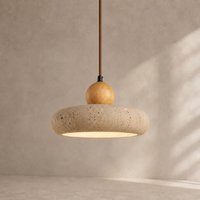 Aven Travertine & Oak Disc Pendant Light