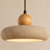 Aven Travertine & Oak Disc Pendant Light