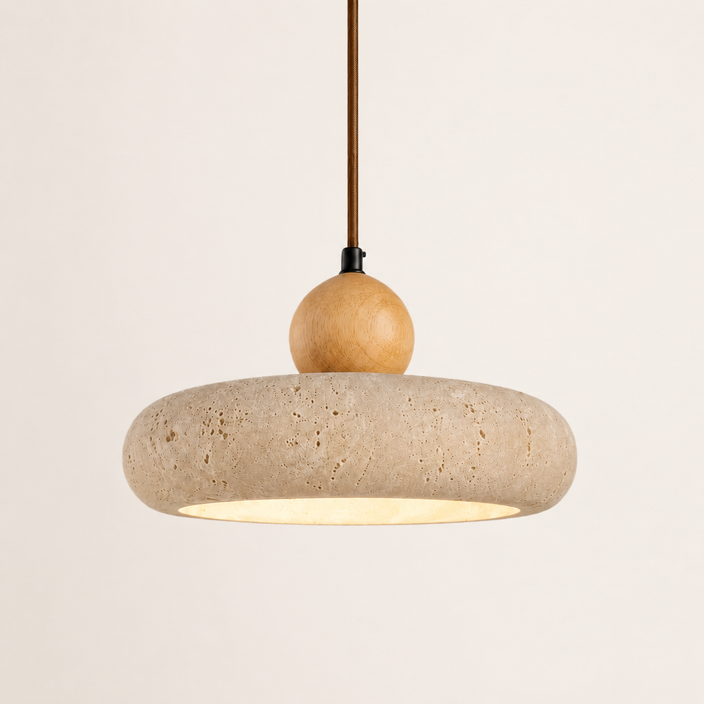 Aven Travertine & Oak Disc Pendant Light