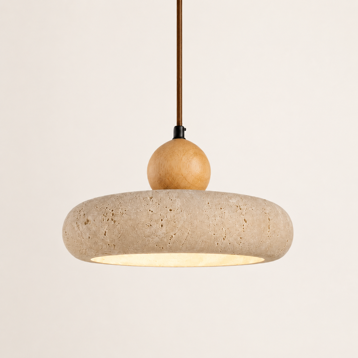 Aven Travertine & Oak Disc Pendant Light