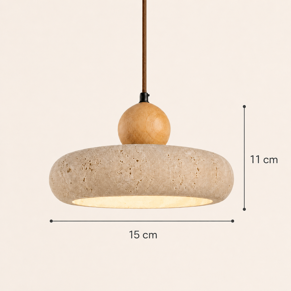 Aven Travertine & Oak Disc Pendant Light