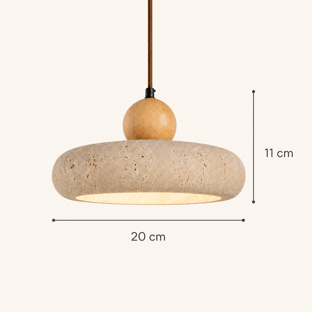 Aven Travertine & Oak Disc Pendant Light