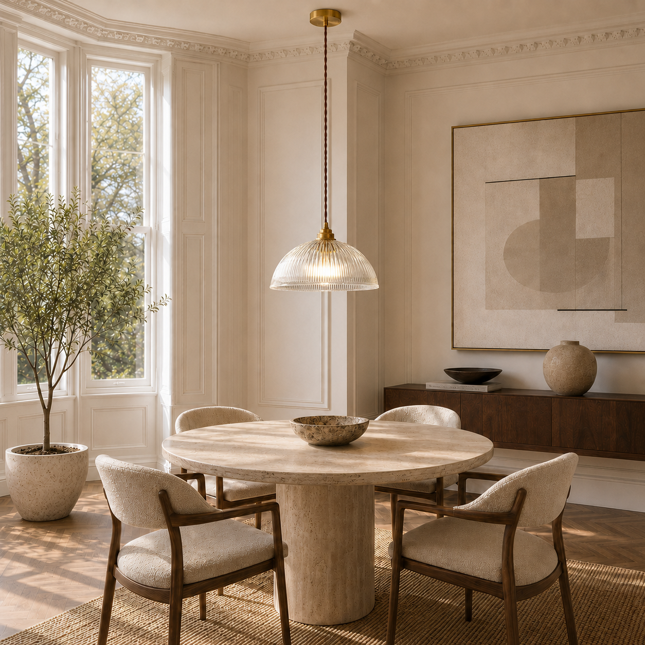 Pendant Lights Brass Ribbed Glass Dome