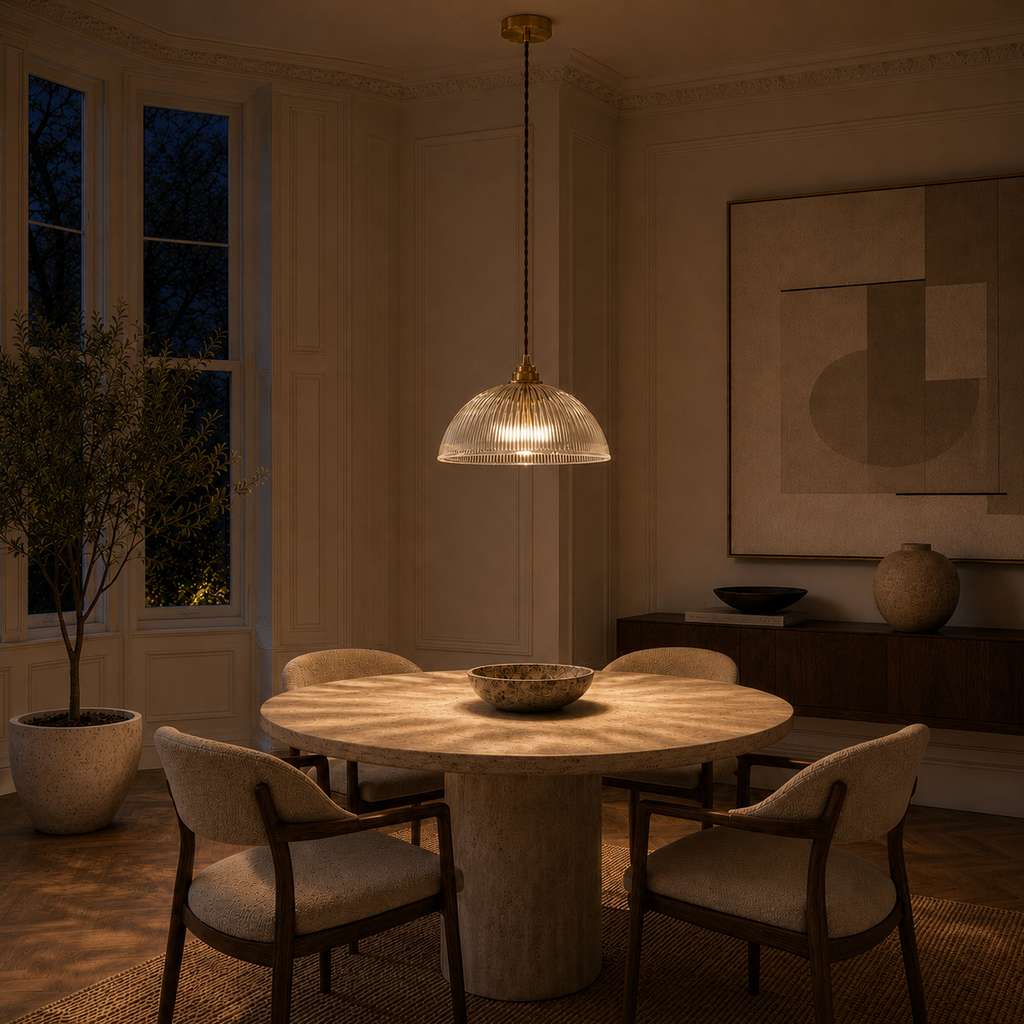 Pendant Lights Brass Ribbed Glass Dome