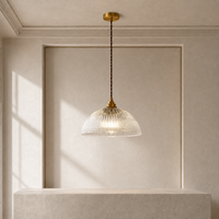 Pendant Lights Brass Ribbed Glass Dome