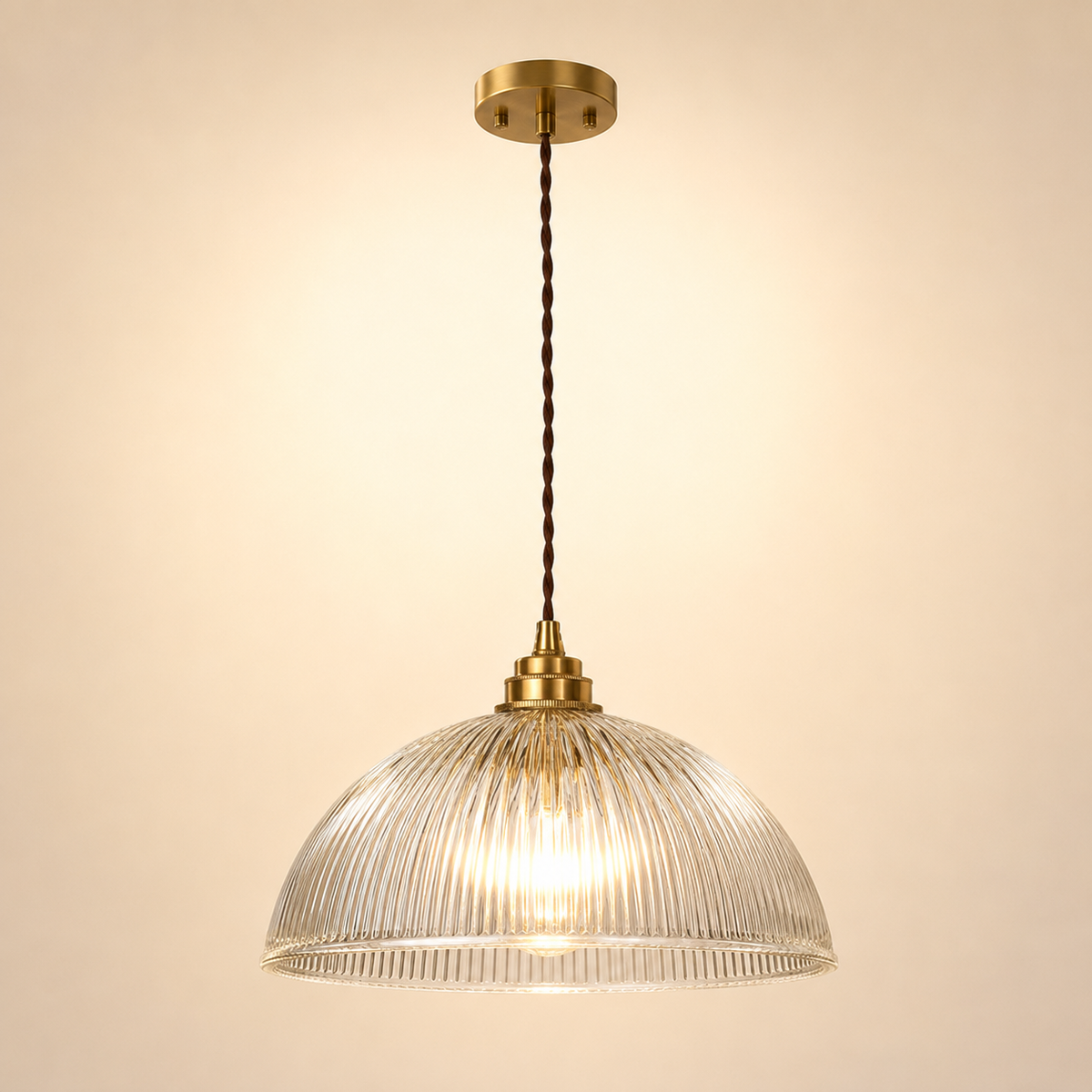 Pendant Lights Brass Ribbed Glass Dome